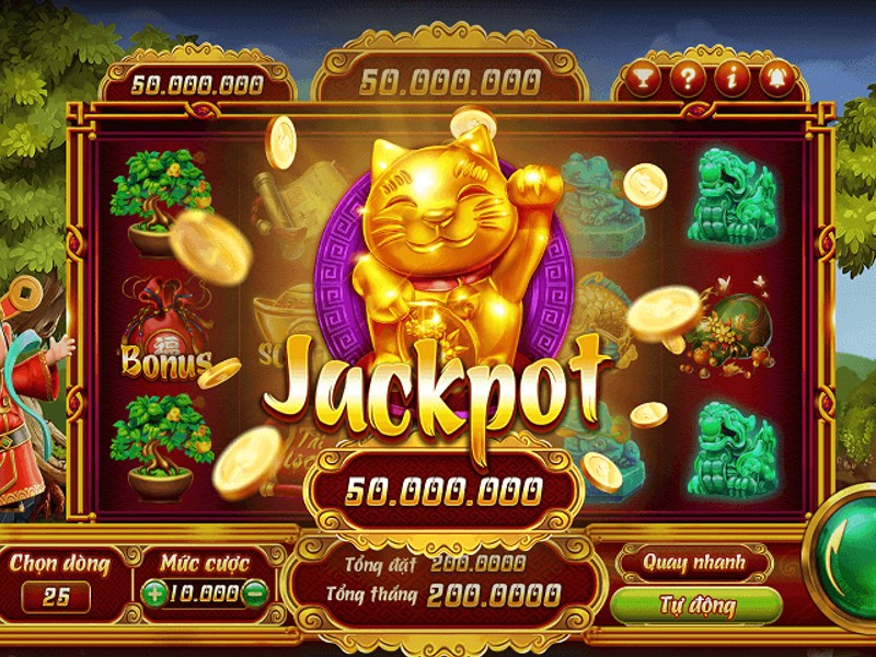 Máy đánh bạc với biểu tượng jackpot và cuộn quay đầy màu sắc